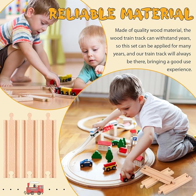 Liliful Pack of 16 Wooden Train Track Expansion Male-Male Female-Female Train Track Compatible with Most Trains Tracks(Straight)