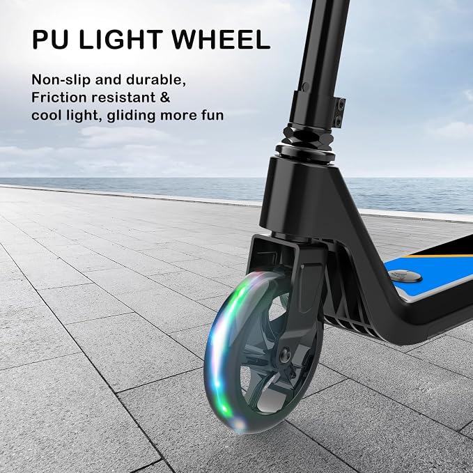 LINGTENG Electric Scooter for Kids Age 6-10, Kick-Start Boost Scooter with Adjustable Speed and Height, Flash Wheel & Deck Lights