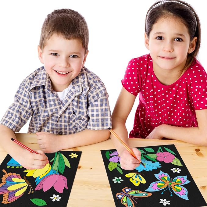 Cinrobiye 48 Pcs Velvet Coloring Posters Butterfly Fuzzy Posters to Color Bulk Felt Coloring Page Craft for Adults Teenagers All Ages Classroom Assisted Living Festive Holiday Art&Craft Activity