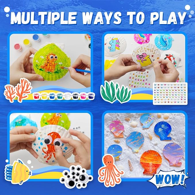 Eleanore's Diary Kids Sea Shell Painting Kit, Glow in The Darkness Painting Crafts for Boys Girls, Creative Art Activities Toys Gifts for Age 3 4 5 6 7 8 9 10 11 12 Year Old Birthday Holiday Party