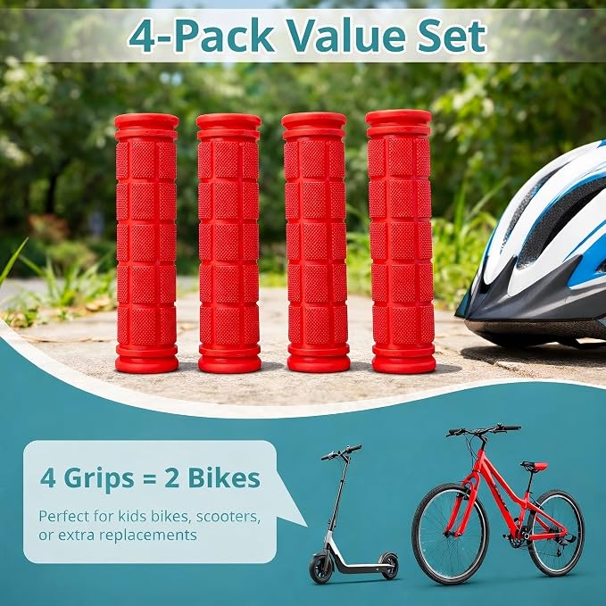 CHUNZEXI 4 PCS Bike Handlebar Grips, Rubber Bicycle Bar Grips Replacement, Non-Slip Handle Grips for Kids Bikes, Scooters, BMX, Mountain & Cruiser Bikes