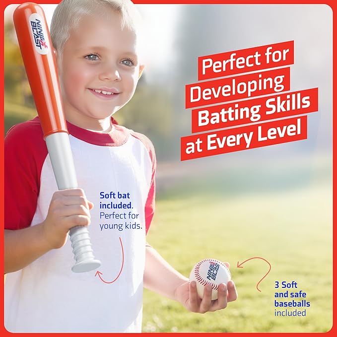 Ninja Blast Tee Ball Set for Kids - 5 Year Old Boy Birthday Gift - Baseball Batting Tee- T Ball Set for Toddlers 3-5 4-6 - Toys for Ages 3 4 5 6 Year Old Boy - Toddler Outdoor Toys, Baseball Tee