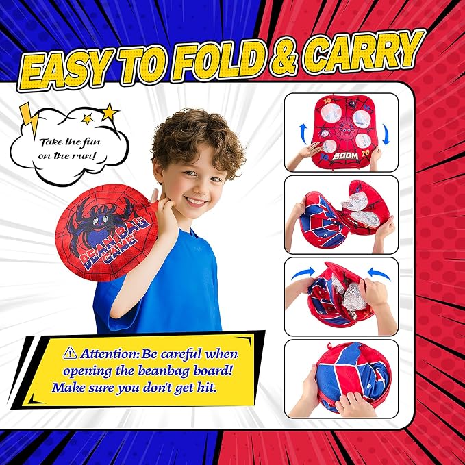 Spider Bean Bag Toss Game, 3-in-1 Cornhole Board Outdoor Toys for Kids, Family Party Activity Toddler Yard Backyard Beach Lawn Party Camping Game Toys for 3 4 5 6 7 8 Year Old Boys Girls Birthday Gift