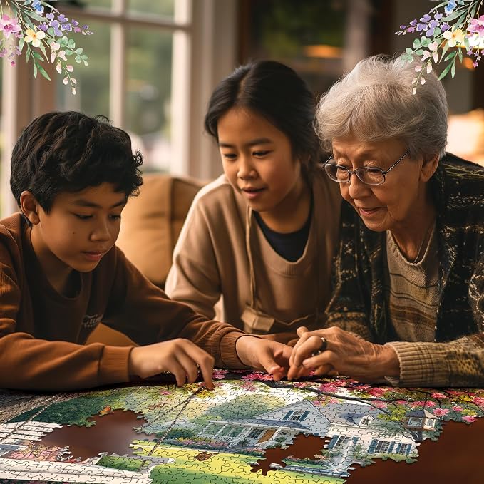 White Mountain 1000 Piece Jigsaw Puzzle Spring Garden Blossom Scene Puzzles with Large Pieces Gift for Adults and Family 24"x30" - Under Pink Blooms