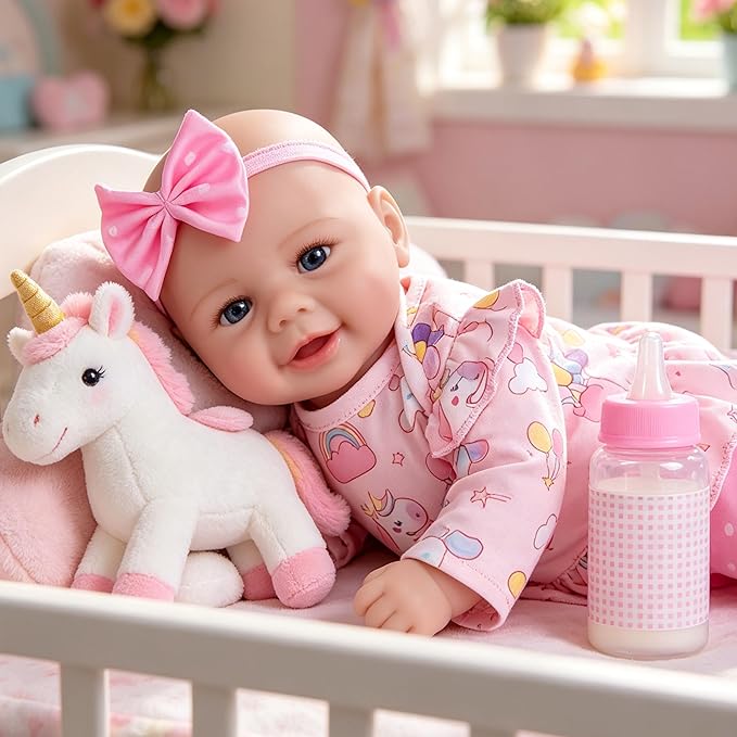 Milidool Baby Doll Girl, 17 inch Realistic Soft Body Reborn Baby Doll Real Life Cute Baby with Accessories for 3+ Year Old Gifts