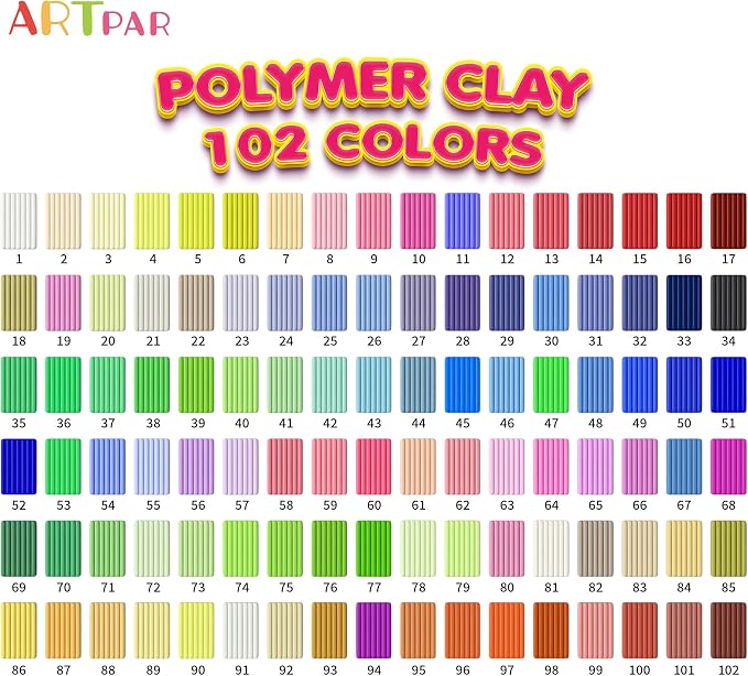 Artpar Polymer Clay Kit,102 Colors Modeling Clay for Kids,Oven Bake Molding Clay with Sculpting Tools Jewelry Accessories,Safe & Non-Toxic,DIY Arts and Crafts Gifts for Children & Adults