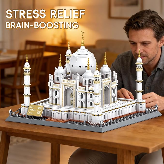 Taj Mahal Building Block Set 1113 Pieces Large World Wonder Architecture Model India Landmark Souvenir with Golden Finials & Nameplate Gift for Adults Teens