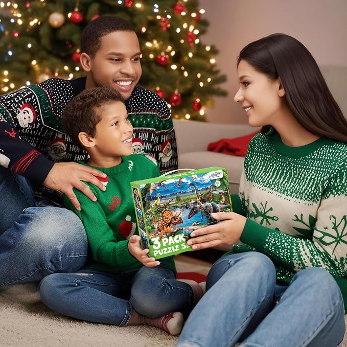 BenBen Puzzles for Kids Ages 4-6, 3 Pack 100 Pieces Large Puzzles for Toddlers 3-5 (Dinosaurs, Outer Space, Ocean Life), Learning & Educational Games for Kids 6-8, 19.75” x 13.75”