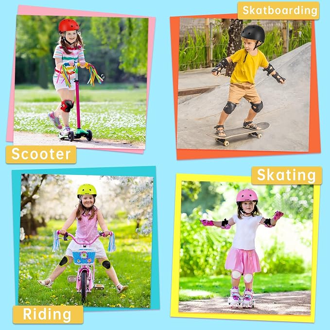 Kids Bike Helmet Adjustable Toddler Bike Helmets for Kids 2-5-8/8-14 Years with Knee Elbow Wrist Pads for GirlsBoys Youth Skateboard Bicycle Helmet for Scooter Roller Skating Balance Bike