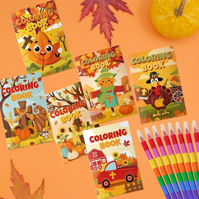 Cinrobiye 24 Set Fall Religious Coloring Books Bulk Mini Christian Thanksgiving Activity Books Autumn Bible Drawing Set for Sunday School Harvest Party Favors Gifts Goodie Bag Fillers