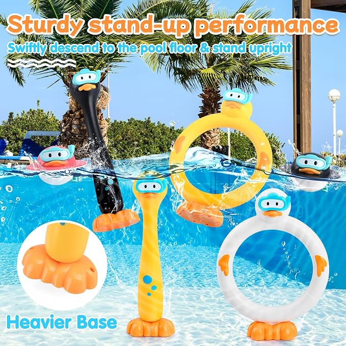 WeeHomm Pool Diving Toys for Kids, 9 PCS Swimming Pool Diving Rings, Summer Duck Dive Sticks with Duck Float Toys for Kids 4-8 8-12, Fun Outdoor Underwater Pool Games for Teens