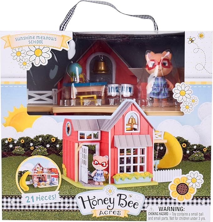 Honey Bee Acres Sunshine Meadow School Complete Set with Miniature Flocked Figure, 21 Pieces , Ages 3+