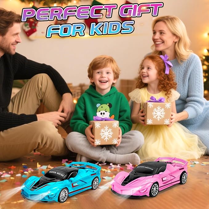 2 Pack Pink Blue Remote Control Car Toys for Kids Boys Girls, Rc Cars Toy Vehicle with Headlight & Controller, Rc Racing Car for Boys Girls Age 3 4 5 6 7 8 Birthday (Blue+Pink)