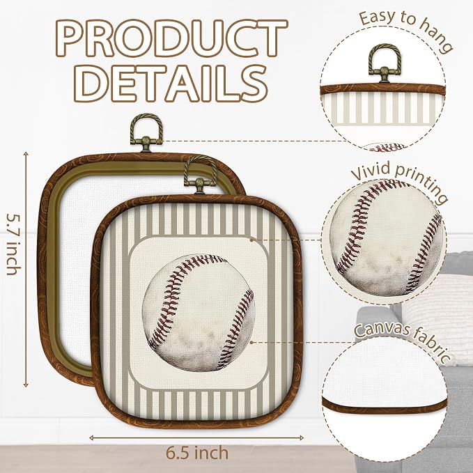 WULQYING Baseball Nursery Wall Art Decor, Sports Nursery Boys Room Square Framed Canvas Art Prints, Sport Lover Gift Wall Hanging Decor for Kids Boys Room Bedroom Playroom, 5.7x6.5 Inches