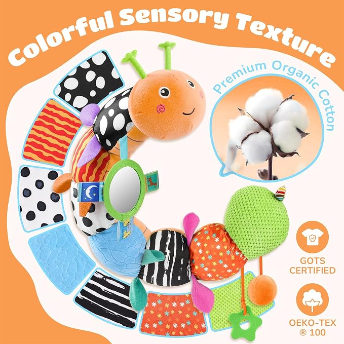 Baby Toys Musical Caterpillar Interactive Multicolored Infant Toy Crinkle Rattle Soft with Ring Bell Stuffed Cuddly Baby Toy with Ruler Design Educational Toddler Plush Toy for Preschool | Stuffed Animals Tummy Time Teething Toys with Mirror Pull Strin...