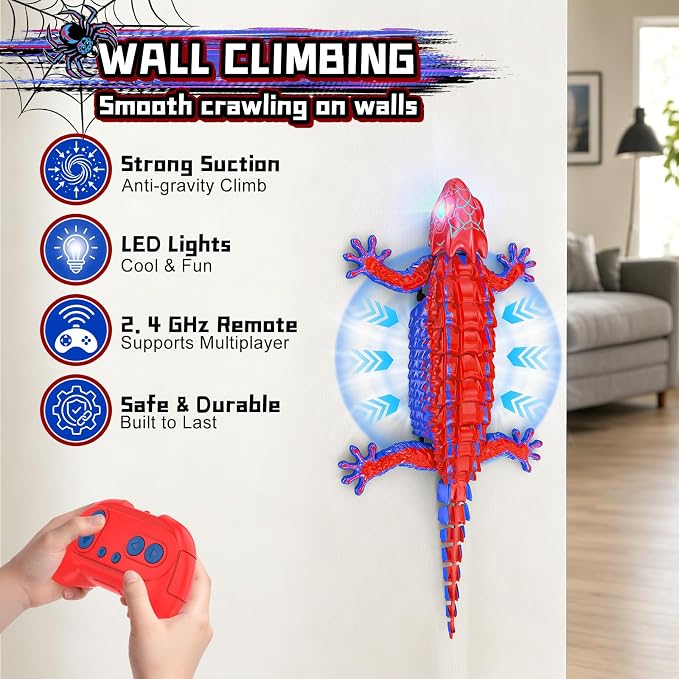RC Wall Climbing Gecko, Rechargeable Remote Control Robot for Kids Toys, 360° Rotating RC Stunt Car with Light, Wall Crawler Lizard Toys for 3-12 Year Old Boys Girls Kids