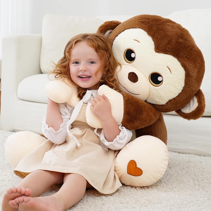 Giant Monkey Stuffed Animal, Big Monkey Plush, Large Plush Toy for Girl Boy, Birthday Valentine's Gifts for Girlfriend, Kids, Toddler, Age 3-8, Brown