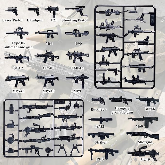 U.S. Second Edition Military Weapons Pack, Military Toy Gun Set for Classic Building Blocks, 50+ Pieces WW2 Army Accessory Combination, Compatible with Major Brands