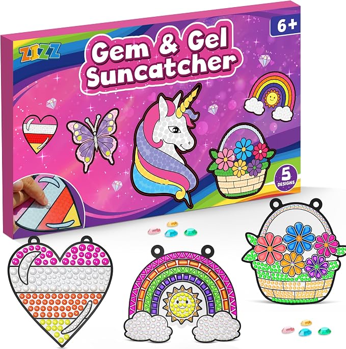 Diamond Painting Suncatcher Kits for Kid: 5PCS Gem Window Art Suncatcher Birthday Gifts Kit for Girls Ages 4 5 6 7 8 9 10 Years Old - DIY Creative Kids' Mosaic Kits Diamond Art Crafts Toys