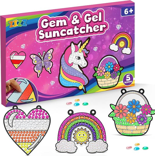 Diamond Painting Suncatcher Kits for Kid: 5PCS Gem Window Art Suncatcher Birthday Gifts Kit for Girls Ages 4 5 6 7 8 9 10 Years Old - DIY Creative Kids' Mosaic Kits Diamond Art Crafts Toys