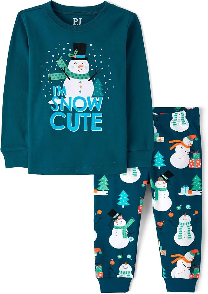 The Children's Place baby boys Button Long Sleeve Top and Pants Snug Fit 100% Cotton 2 Piece Pajama Set