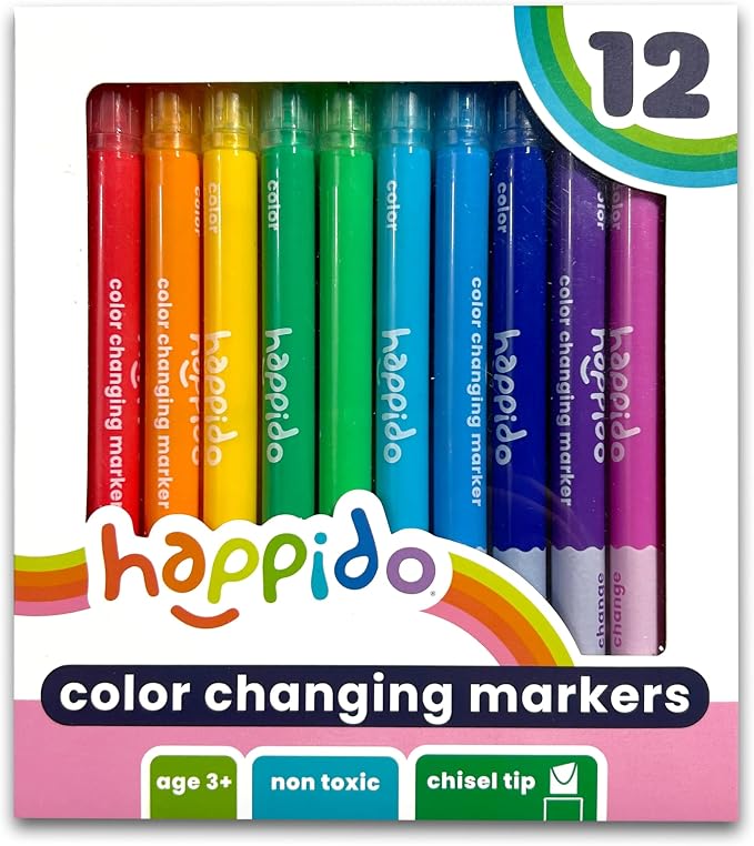 International Arrivals Double Sided Color Changing Marker Sets for Kids Happido, Set of 12 Chisel Tip Non Toxic Markers, Great School Supplies, Art and Stationery Set