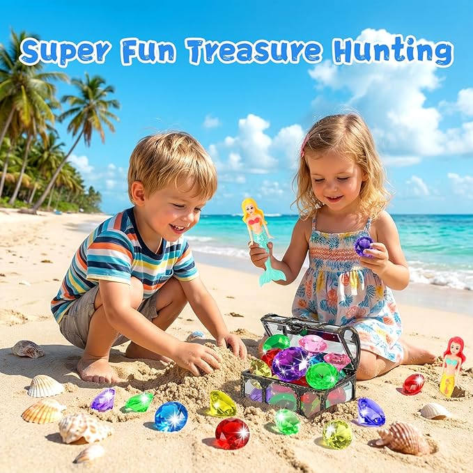 VGOFUN Diving Pool Toys for Kids Ages 3-12, Swimming Pool Toys Water Sinking Toys with Diving Gem Pirate Treasure Chest, Mermaid Toys, Dive Rings Sticks Torpedo Storage Bag for Summer Party Favor