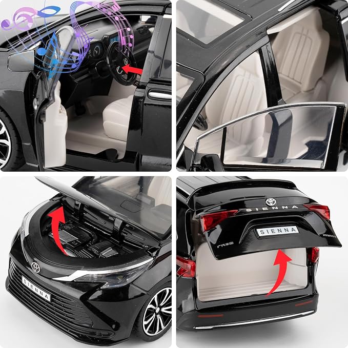 BDTCTK 1:24 Compatible for Sienna MPV Car Model, Pull Back Diecast Toy Car with Sounds＆Lights for Kids Boys Girls and Adults, Gift Black.