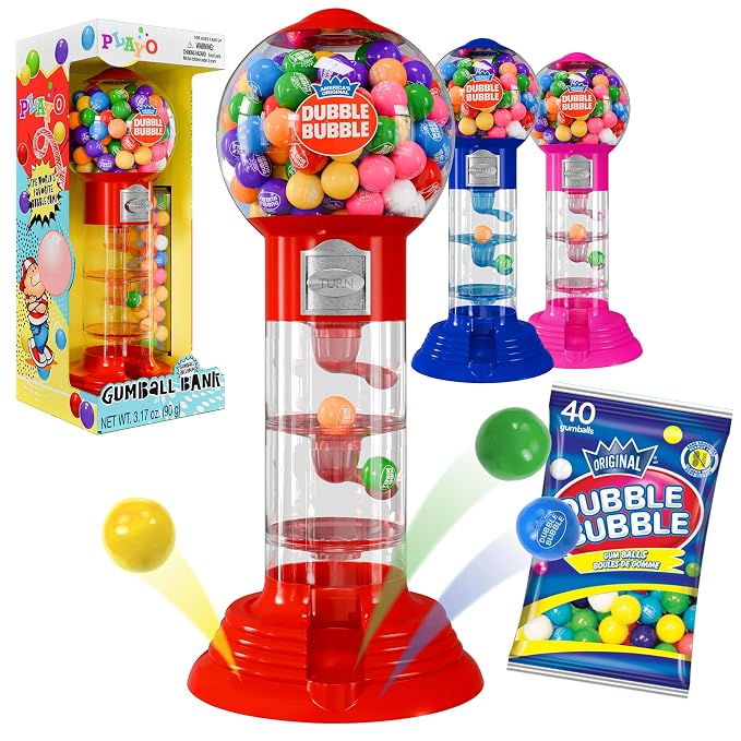 Playo 10.5" Gumball Machine for Kids, Spiral Style Candy Dispenser for Gifts, Parties or Events - Bubblegum Machine w/Gumb Balls Included (Red)