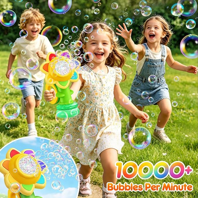Yunaking Bubble Machine Wands Kids Toys: Type-C Rechargeable Bubbles Gun Maker LED Light Outdoor Toys for 3 4 5 6 7 8 Boy Girl Toddlers Kids Party Wedding, Gift for Birthday Easter Valentines Xmas