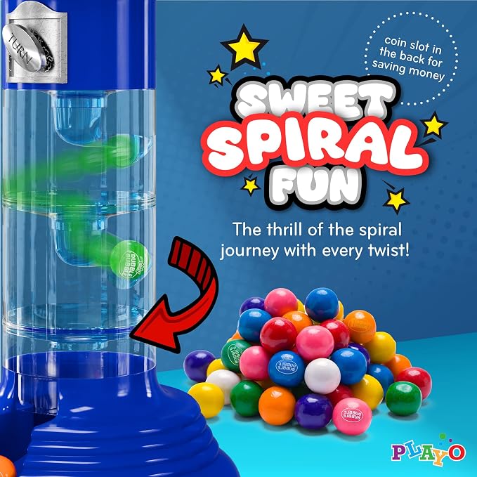 Playo 10.5" Gumball Machine for Kids, Spiral Style Candy Dispenser for Gifts, Parties or Events - Bubblegum Machine w/Gumb Balls Included