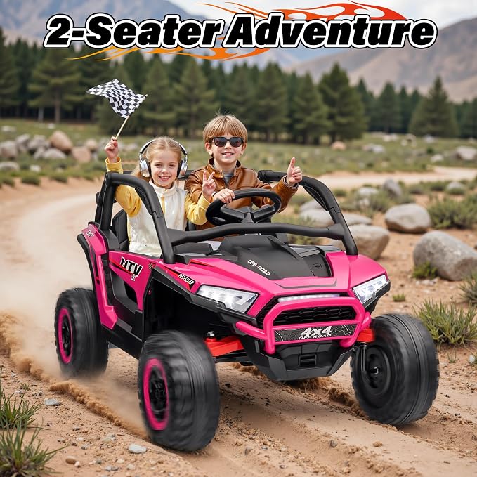 24V Ride on Car, 2 Seater XL 4X4 Off-Road UTV w/RMP2000W Powerful Motors, Remote Control, Bluetooth Music, LED Lights, 24 Volt Ride on Toys for Big Kids, R-Red