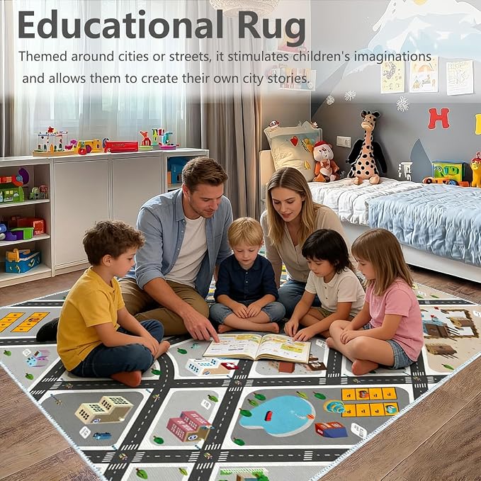 Kids Rug Play Mat Great for Playing with Cars and Toys,Educational Kid Road and Traffic City Life Carpet,Children Baby Fun Throw Rug for Bedroom Play Room,31X47Inch/80X120CM