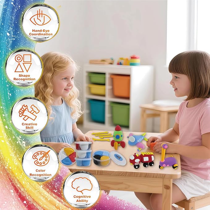 Air Dry Clay Kit for Kids - Cars Themed,12 Traffic DIY Molding Clay Art Crafts Set for Kids Girls Boys Easter Gifts for Easter Basket Fillers Egg Fillers Party Favors (Traffic)