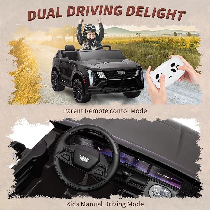 24V Ride On Car, Licensed Cadillac Battery Powered Electric Vehicle w/Remote Control, 2 Seater, 4-Wheel Shock Absorbers, Smooth Start, Music, LED Lights for Boys Girls