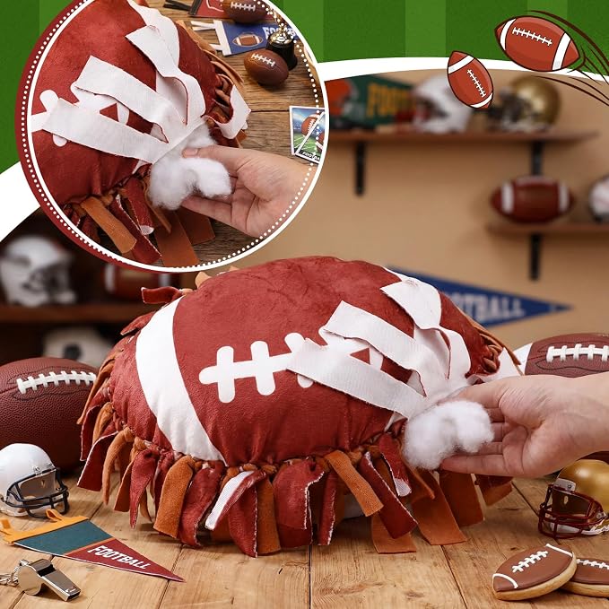 Weysat 8 Sets Football Tied Pillow Craft Kit DIY Football Shaped Pillow Craft Adults Gifts with PP Cotton for Sports Theme Party Room Decor VBS Favors Giveaways