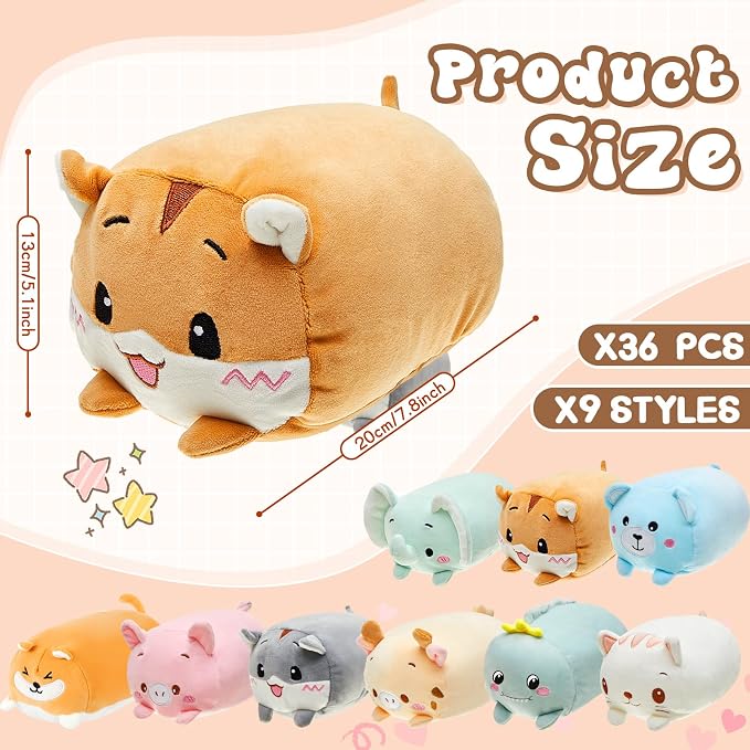 Leitee 18 Pcs Stuffed Animals Plushies Bulk 8 Inch Cute Plush Toys Plush Pillow for Boys Girls Birthday Gift Box Toys for Kids Back to School Classroom Prize Christmas Party Favors Bulk (Cute Animal)