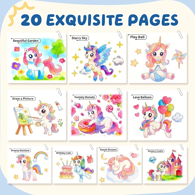 YPLUS Paint with Water Books for Toddlers, Art Craft Toys Watercolor Painting Paper, Gift for Kids Ages 1-3, 2-4, 4-6, Drawing with Brush - Unicorn