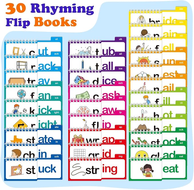 Word Family Build Book Phonics Flash Cards, 30 Read and Rhyme Flip Books, Sight Words Flash Cards Kindergarten, Learn to Read Flip Books for Kids Homeschool Preschool Classroom Must Haves