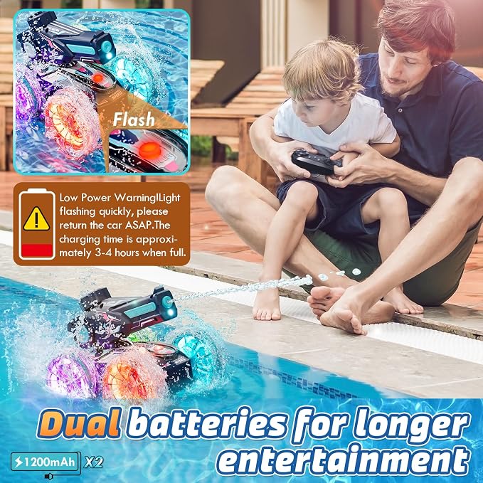 Lehoo Castle Amphibious Remote Control Car, 4WD RC Cars for Boys Age 8-12 with Water Gun, Remote Control Boat for Kids, 2.4 GHz Waterproof RC Trucks, Pool Toys for 6 7 8 9 Year Old Boys