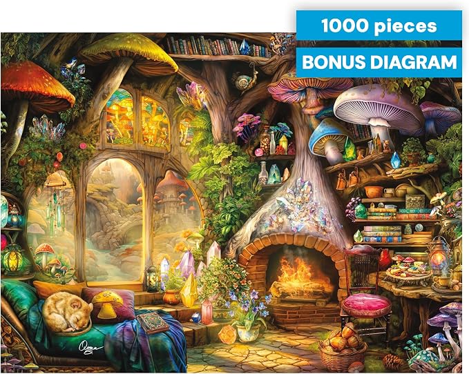 Buffalo Games Aimee Stewart Merry Mushroom Cottage 1000 Piece Jigsaw Puzzle - Rectangular, Fantasy Theme - Puzzles for Adults - Full-Color Poster - Recycled Board