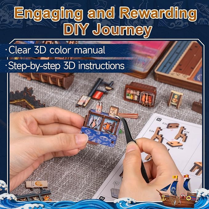 Cutefun Book Nook Kit - DIY Miniature Japanese Osaka Shinsekai Alley | 3D Wooden Puzzle 370 Pcs Bookshelf Insert with LED Light, Vintage Food Street Decor for Adults (Tsutenkaku Ichiban Street)