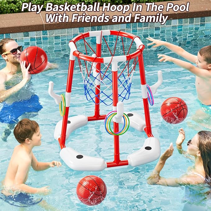 MSKOLER Pool Basketball Hoop Toys - 2 in 1 Floating Pool Toys with 4 Balls and Inflatable Pump, Indoor Outdoor Water Basketball Swimming Pool Games Gifts Toys for Kids Ages 4-8 8-12
