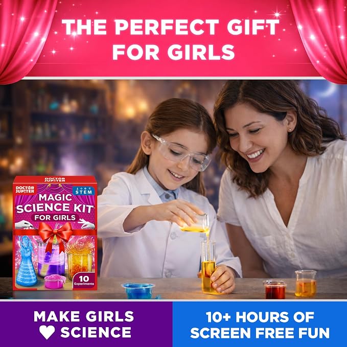 Doctor Jupiter Magic Science Kit, Chemistry Set for Kids Ages 8-10-12-14 | Birthday Gift Ideas for 8+ Boys and Girls | Toy STEM Kit with 10 Science Experiments, Magic Tricks