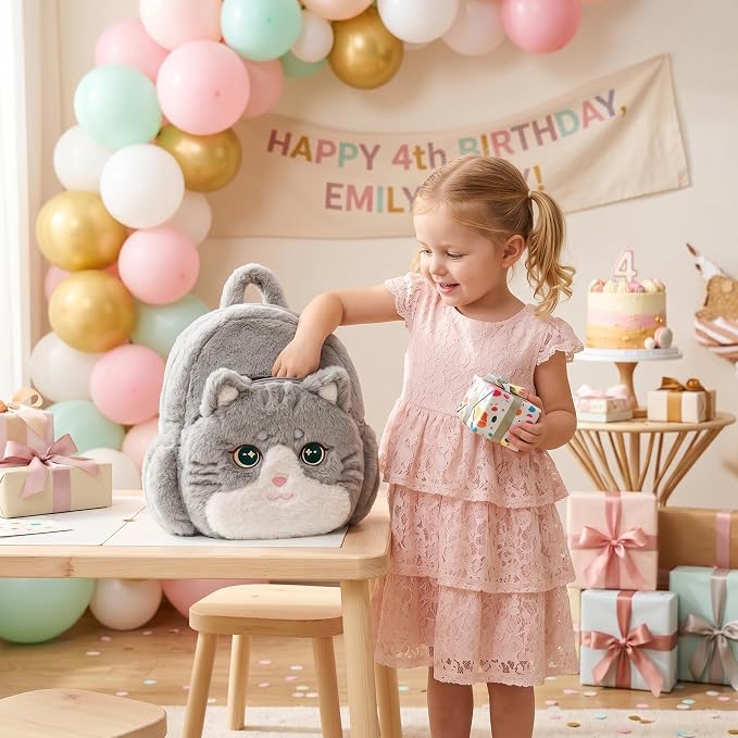 Lazada Adorable Grey Cat - Shaped Plush Backpack for Kids & Teens | Soft, Cuddly & Functional School and Travel Companion 11Inches