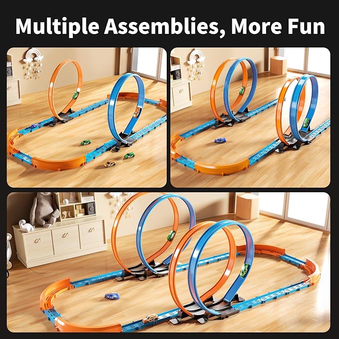 MSKOLER Car Race Track Sets for Kids 3 4 5 6 7 8 9 Years Old - Toy Car Track Set for Boys 3-5 6-8 8-12, Competitive Racing Game with 4 Small Cars, Boys Toy, Gifts Toys Cars for Toddlers Girls 3-8