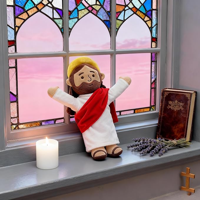Yelakey 13" Jesus Plush Brown Jesus Stuffed Doll Christian Plushie Doll for Easter Christmas Church Religious Gifts for Kids Adults (brownred)