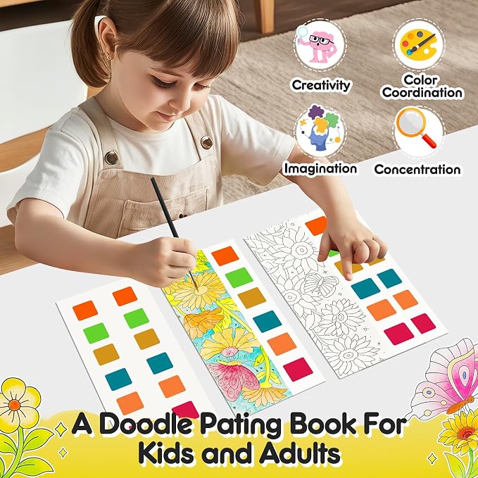 Watercolor Painting Coloring Books Pocket Watercolor Paint Bookmarks, Mess Free Paint with Water Set, Travel Class Activities Art Party Favors Exchange Birthday Gifts for Kids