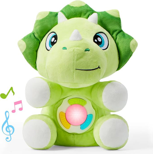 JOYIN Musical Dinosuar Plush Baby Toy, Stuffed Animal with Music & Light, Baby Musical Soft Plush Toys for Infant Babies, Easter Birthday Gifts for Boys and Girls 6+ Months