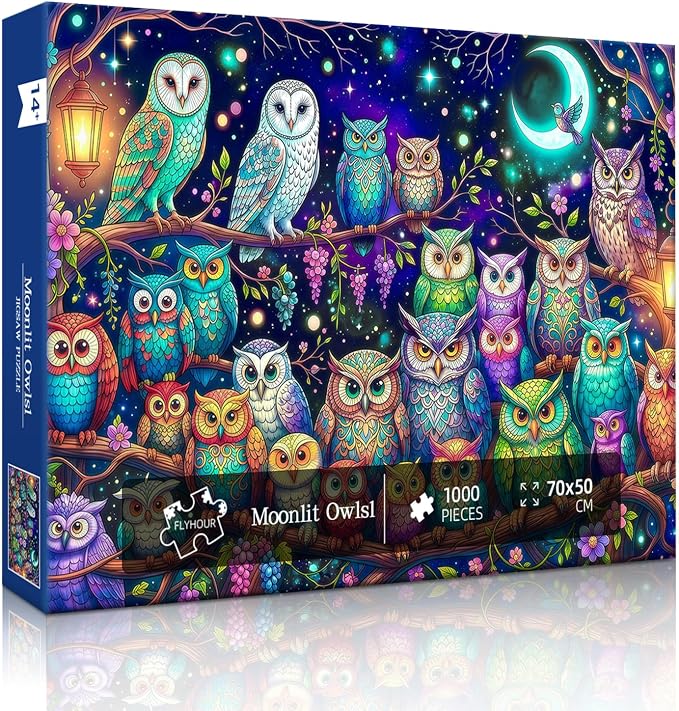 Moonlit Owls Puzzles for Adults 1000 Pieces,Impossible Challenging Jigsaw Puzzles for Adults,Mystical Night Forest Wildlife,Serene Moonlight Wall Art Decor, Stress Relief Gifts for Nature Lovers